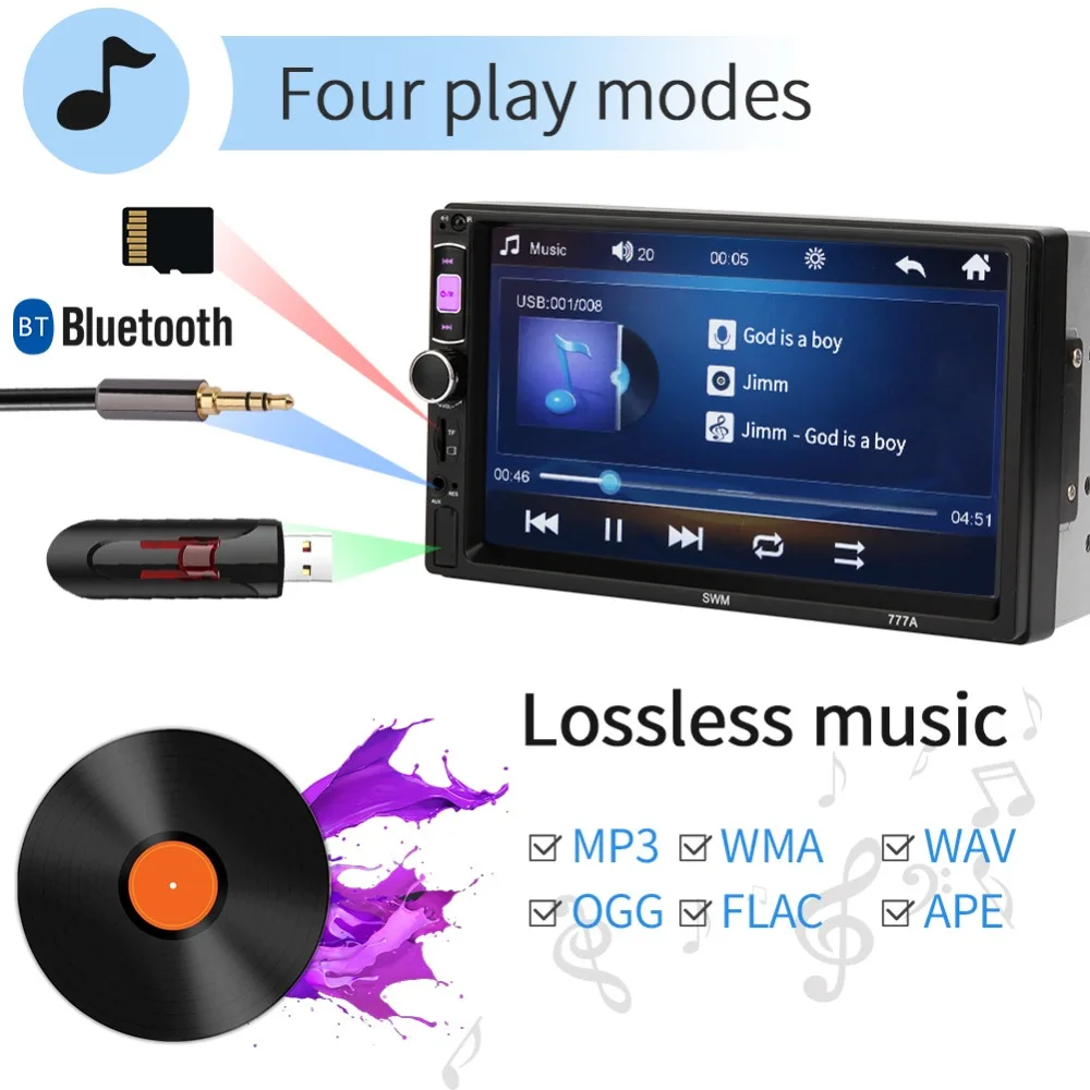 LeeKooLuu Автомагнитола Автомобильный видео плеер 7 ''MP5 сенсорный экран цифровой дисплей Bluetooth Мультимедиа Радио плеер AUX USB FM Авторадио