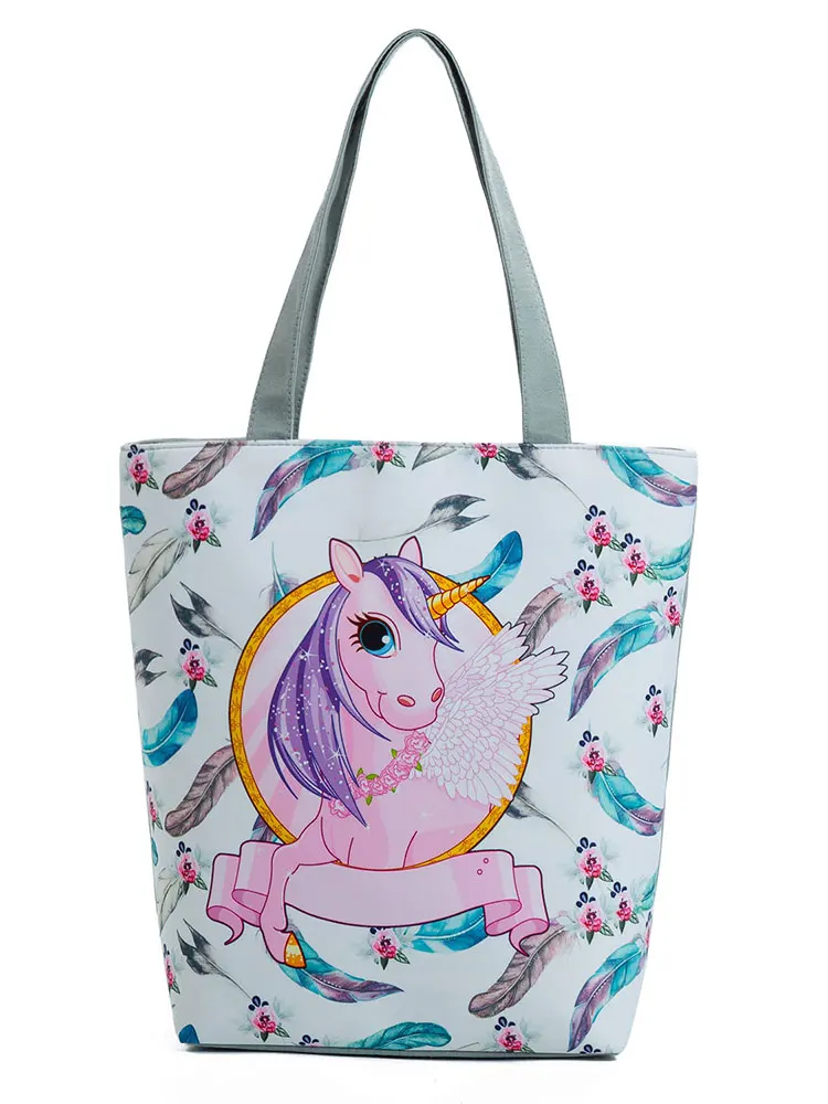 Miyahouse Women Feather Unicorn Design Tote Bag Large Capacity Cute Cartoon Print Student Shoulder Carrying A Schoolbag Wholesal