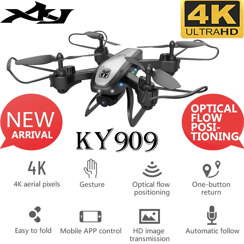

XKJ New Drone KY909 RC Drone With 4K HD Camera Optical Flow Position Hover Aerial Quadcopter Wifi FPV Gesture Photo Dron