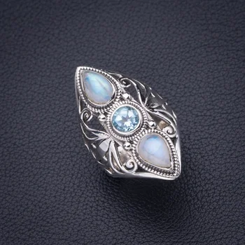 

StarGems Natural Rainbow Moonstone Handmade 925 Sterling Silver Ring 8 D4127