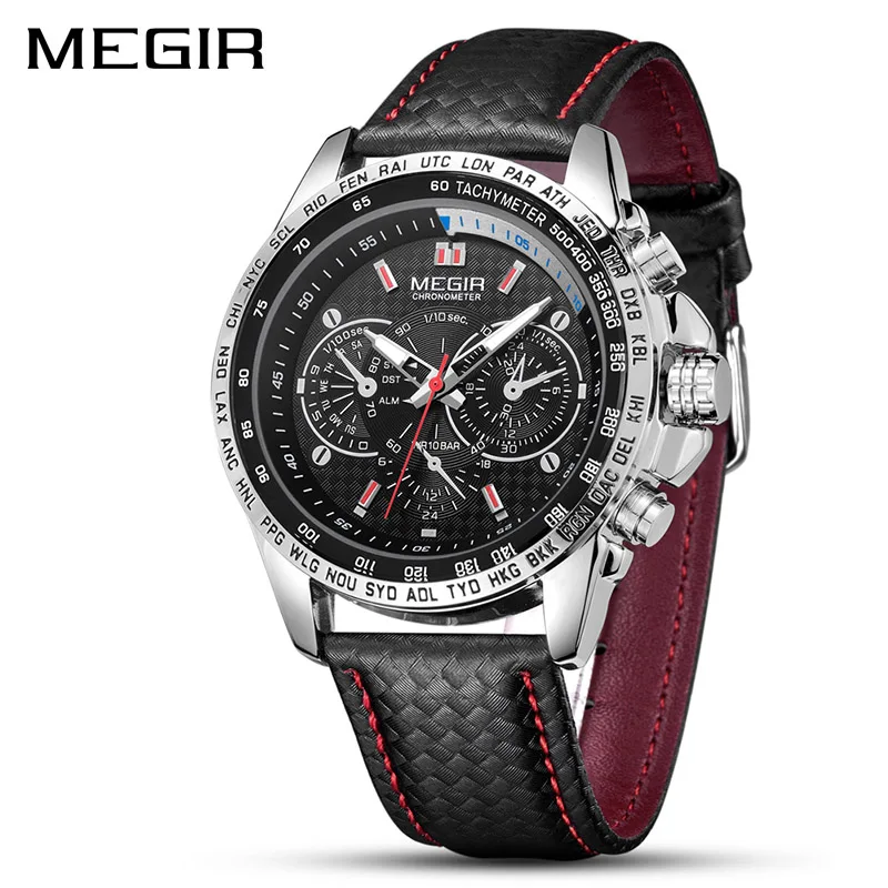 MEGIR мужские s часы лучший бренд класса люкс кварцевые часы мужские модные светящиеся армейские водонепроницаемые мужские наручные часы Relogio Masculino - Цвет: Черный