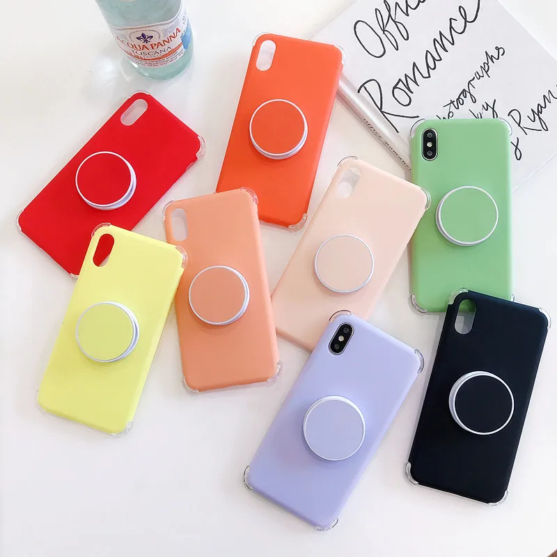 

Candy Color Stand Holder Simple Solid Color Ultrathin Phone Cases For iPhone 7 6 6s 8 Plus X XR XS Max Soft TPU Case Back Cover
