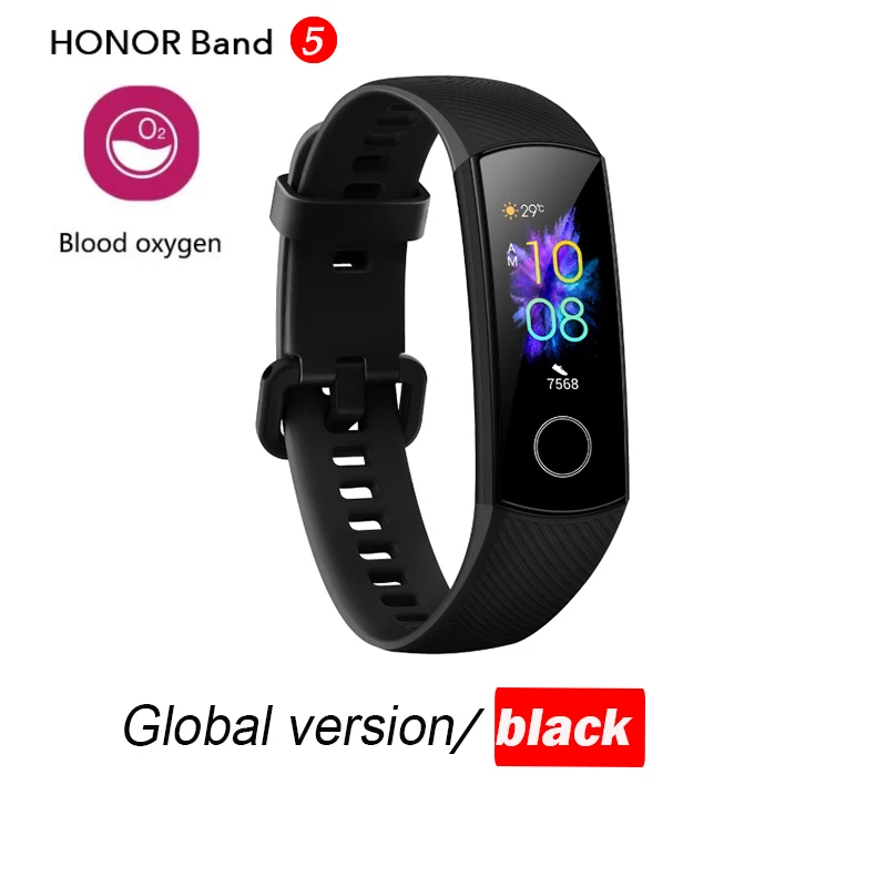 black global only Кровяный кислород honor band 5 Смарт-браслет AMOLED Huawe honor умные часы пульсометр фитнес сон Плавание Спорт трекер - Цвет: black global only