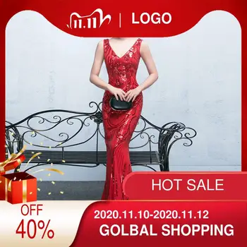 

2019 Time-limited V Sparkly Shiny Sequin Beaded Mermaid Evening Party Dresses Women Floor Length Prom Gown Dress Long Plus Size