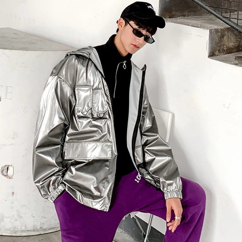 2020 Осенняя Глянцевая DJ Клубная одежда Homme Shinny Silve приталенная куртка бомбер для