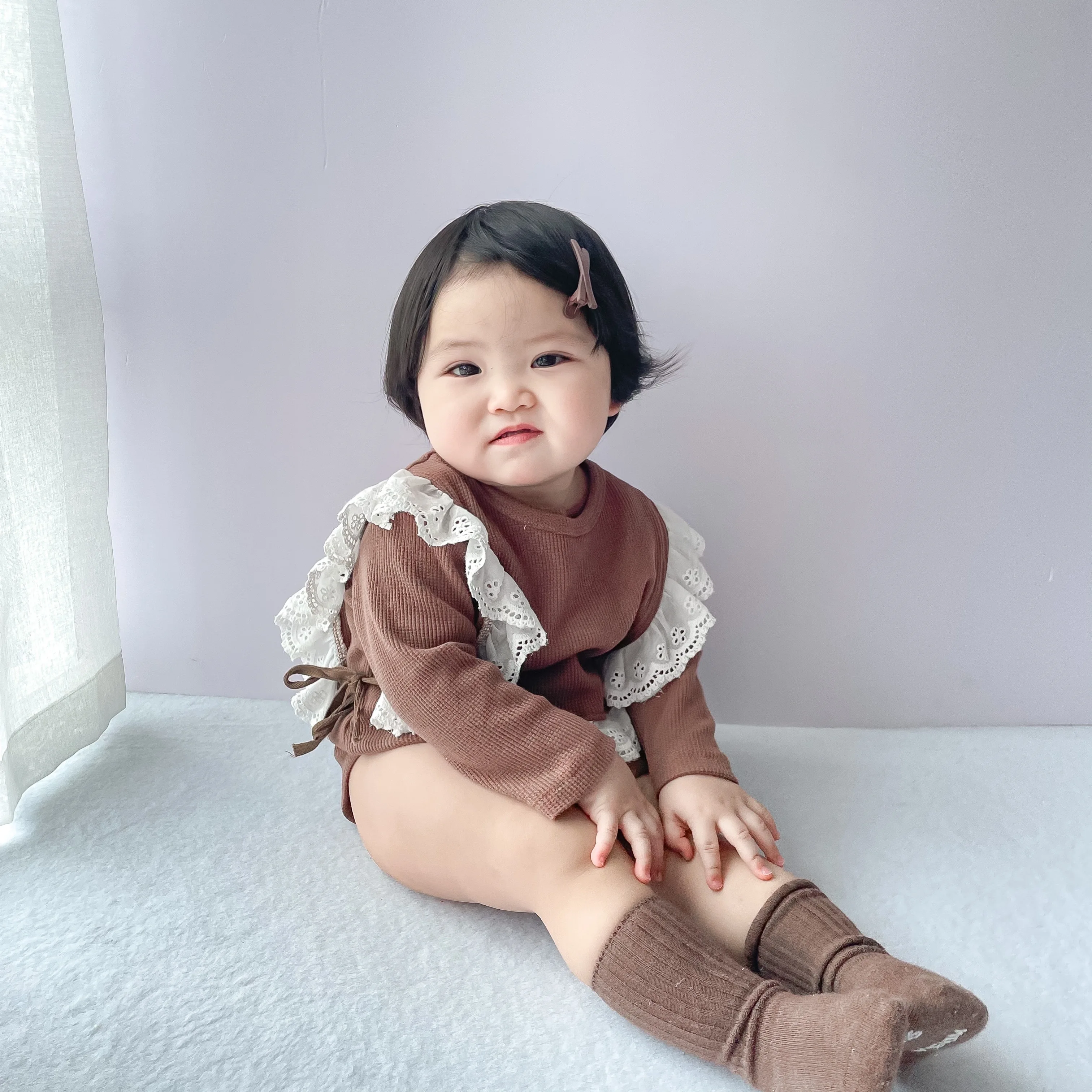 Baby Bodysuits cheap 2022 autumn baby girl's solid color romper + windproof vest two-piece set jumpsuit clothes triangle romper Baby Bodysuits comfotable