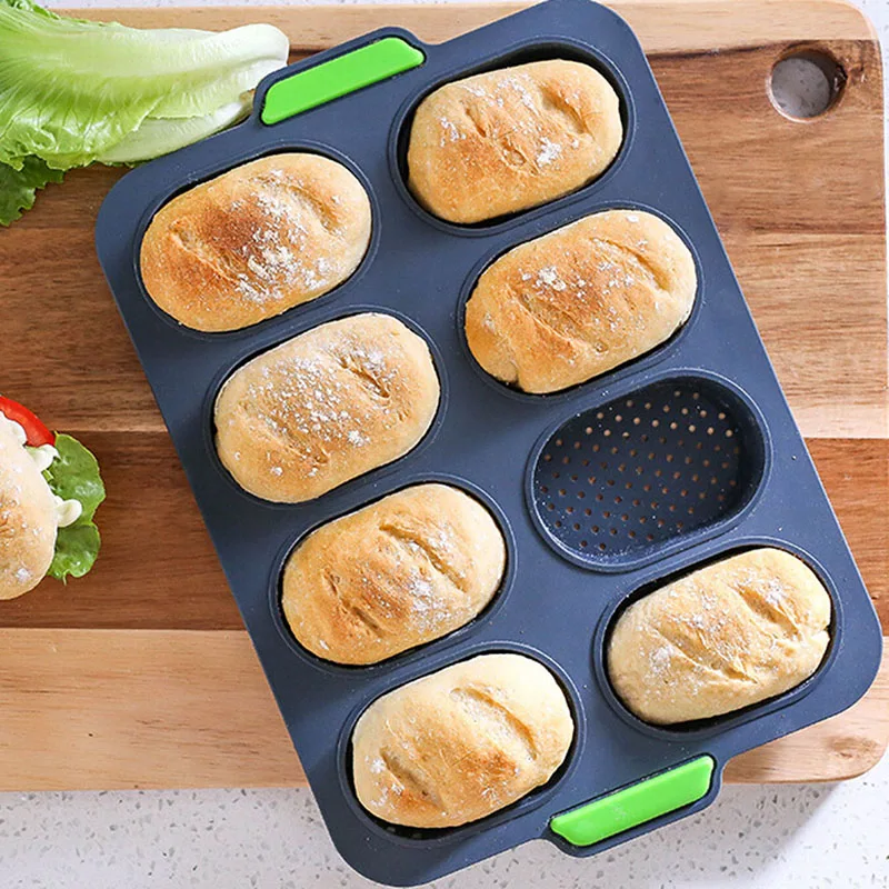 8 Grids Home DIY Baking Non-stick French Silicone Hamburger Heat Resistant Bread Mold Easy Release Good Flexibility Practical | Дом и сад
