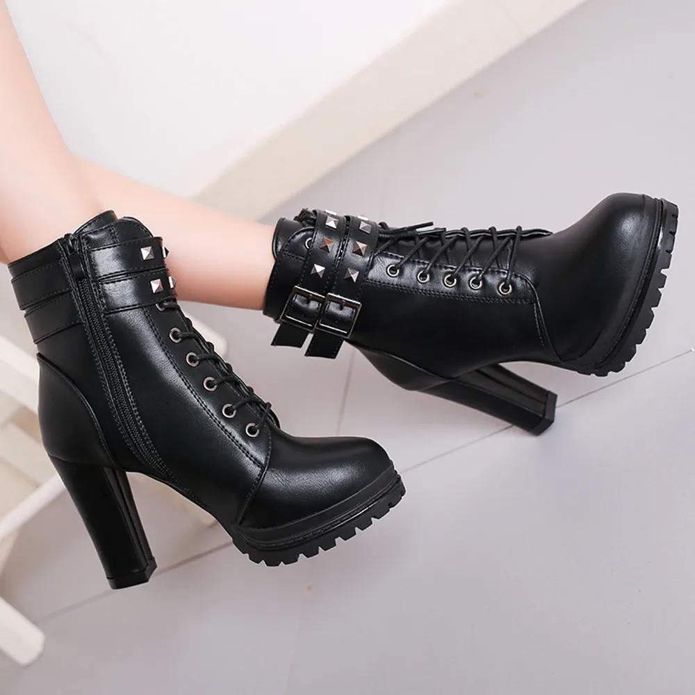 Boots Women Women Sexy High Heels Platform Ankle Boots Thin Heel Lace-Up Boots Women Winter Boots Plus Size Zapatos De Mujer L29