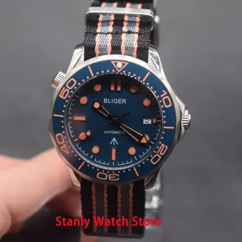 

Sapphire crystal Bliger 41mm blue dial ceramic rotating bezel self-winding movement nato strap automatic movement men's watch