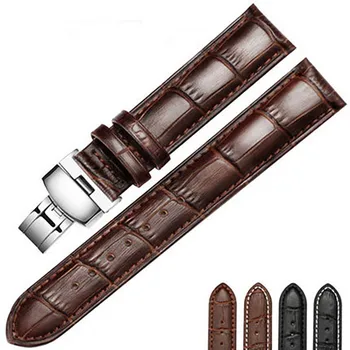 

18-20mm Wristband Unisex leather watch accessory strap slub pattern butterfly buckle straps Calfskin leather Metal knot