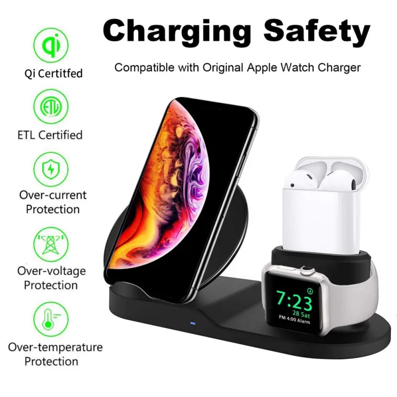 3 в 1 Qi Быстрое беспроводное зарядное устройство Подставка для iPhone 8 X Plus для Apple Watch зарядная док-станция для Airpods Pro