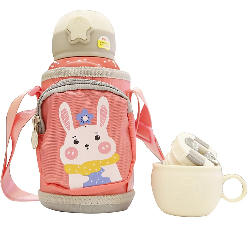 550ML Cartoon Thermos Cup Mug for Kids Unicorn Stainless Steel Vacuum Flask Childen Portable Cute Straw Water Bottle with Bag | Дом и сад