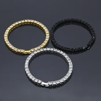 

Hip Hop Men Fashion Exquisite Gold Color Rhinestone Bracelet Men Hip Hop 1 Row Crystal Miami Bracelet Chain