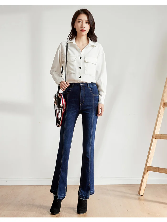 Женские асимметричные джинсы LEIJIJEANS, элегантные повседневные облегающие брюки со средней посадкой, новая модель 9205 большого размера