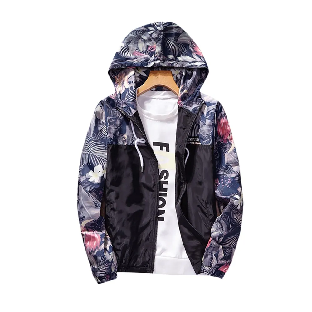 remarkable  Basic Jackets Coat Women 2019 Autumn Casual Floral Print Hooded Windbreaker Fashion Lightweight Zip