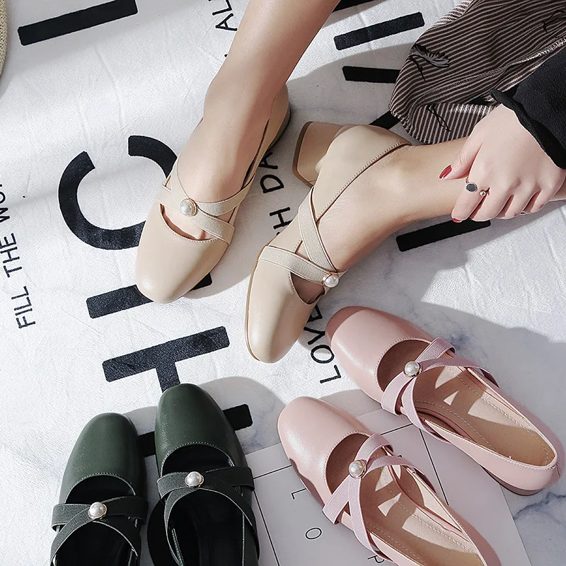 

2019 Spring New Style WOMEN'S Shoes Shallow Mouth Single Shoes Women's Genuine Leather Semi-high Heeled Chunky-Heel Fashion Shoe