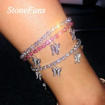 

Stionefans Fashion Rhinestone Butterfly Pendant Anklet Chain for Women Statment Bling Tennis Chain Anklet Butterfly Foot Chain