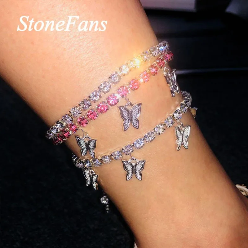 Stionefans Fashion Rhinestone Butterfly Pendant Anklet Chain for Women Statment Bling Tennis Chain Anklet Butterfly Foot Chain Stionefans Fashion Rhinestone Butterfly Pendant Anklet Chain for Women Statment Bling Tennis Chain Anklet Butterfly Foot Chain