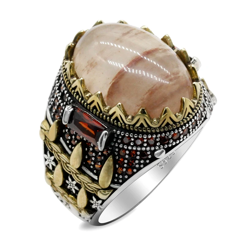 925 Silver Natural Quartz Stone Men&amp#39s Ring Prong Setting Design Jewelry Hip Hop Fashion Trend Punk Style Turkish Cocktail | Украшения