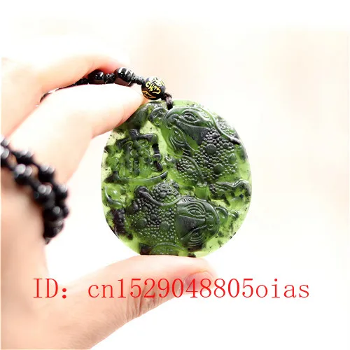 Natural Black Green Chinese Jade Wealth Pendant Beads Necklace Charm Jewelry Obsidian Carved Toad Amulet Gifts for Her Men | Украшения и