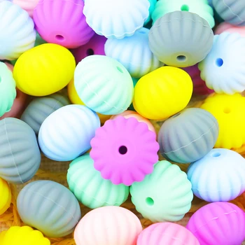 

10pcs Colorful Beads Pumpkin Shape Beads For Baby Silicone Beads Mommy Handmaking DIY Jewelry Silicone Beads More Colorful Beads