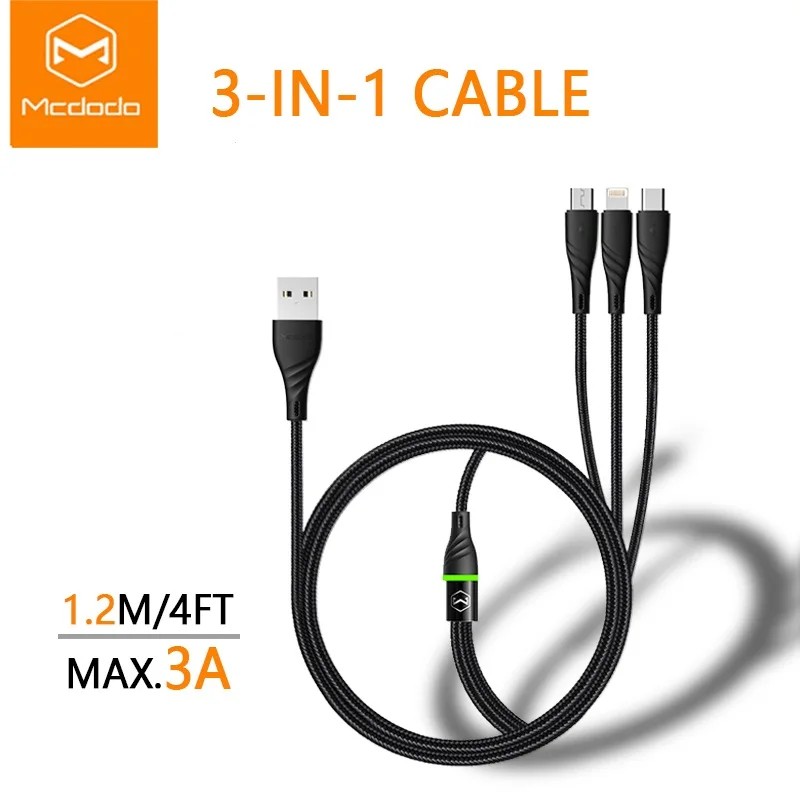 

Mcdodo USB Cable 3 in 1 Fast Charging 3A for Mobile Phone Micro USB Type C Charger Cable for iPhone XR XS Max X Huawei Data Cord