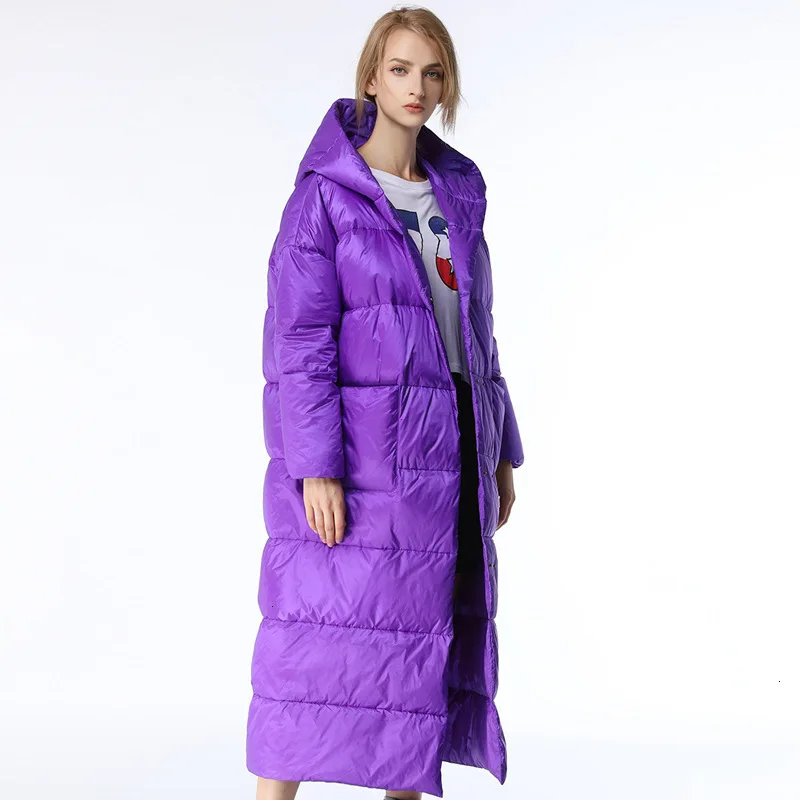 

2019 Extra Long Down Jacket Women To The Ankle Winter New Thin Solid Color Fashion Over The Knee Hooded Jacket Y005