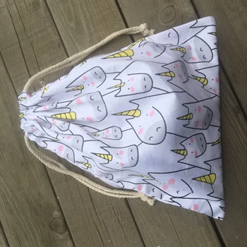 

1pc Cotton Twill Drawstring Organizer Party Gift Bag Drawing Unicorn White Base YL20512e