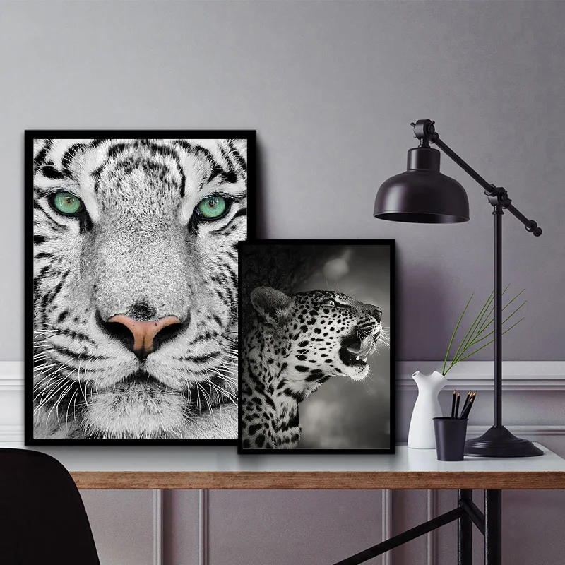 

Rhino Tiger Wolf Poster Wall Art Black and White Animals Canvas Picture Interior Decorative Paintings for Living Room Frameless