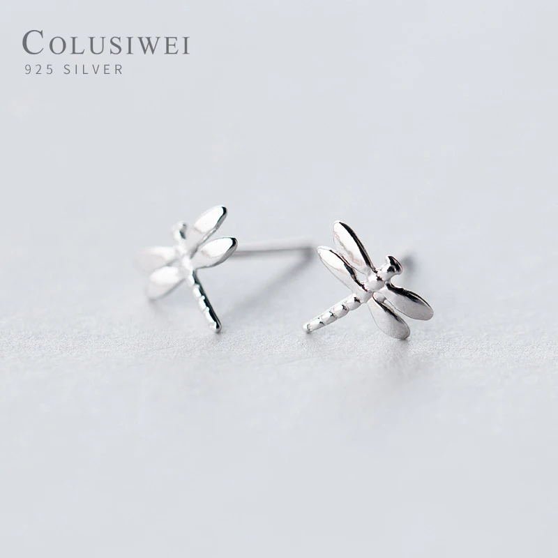 Colusiwei, милые серьги-гвоздики в виде стрекозы для женщин, 925 пробы, серебряные ювелирные изделия, яркие серьги в виде летающих насекомых для девушек, дизайн