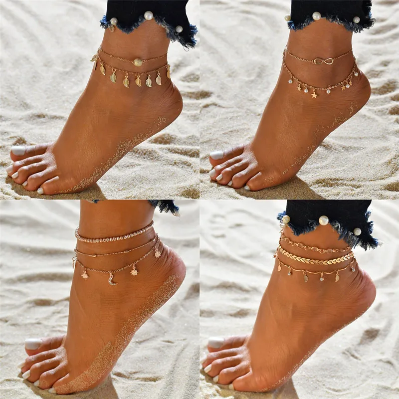 Modyle Gold Female Anklets Barefoot Crochet Sandals Foot Jewelry Leg New On Ankle Bracelets For Women Chain | Украшения и