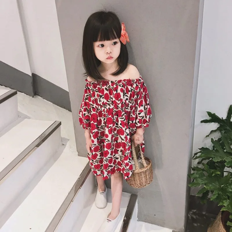 19新款现货夏季韩版中小童女童装碎花公主A字裙连衣裙沙滩裙童裙