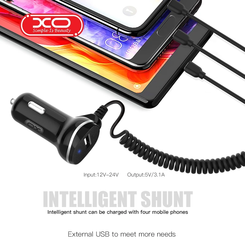 Автомобильное зарядное устройство XO USB для iPhone 11 Pro Max Samsung быстрое Note 10