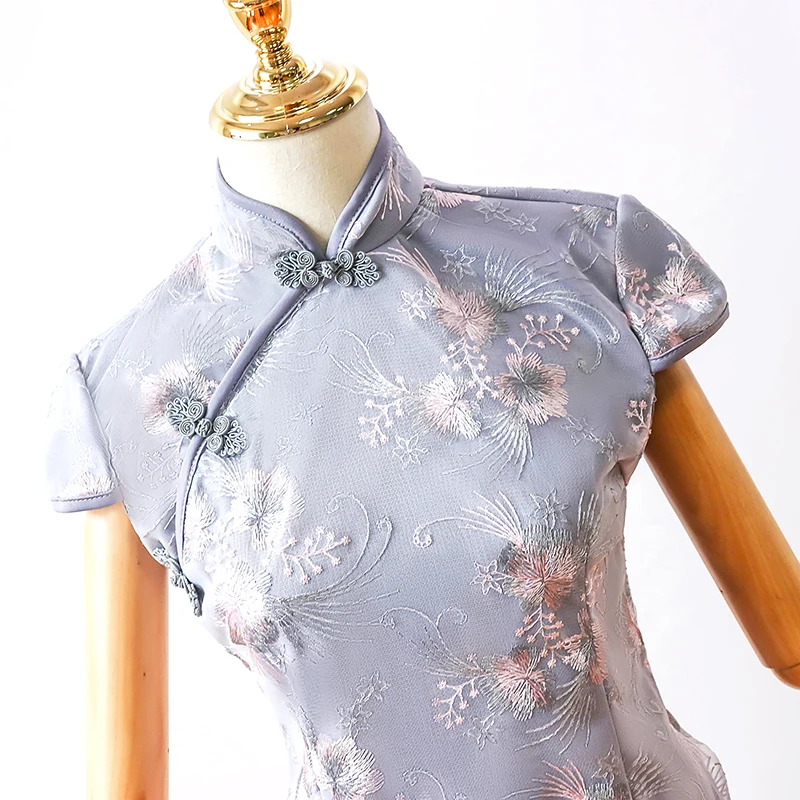 Платье подружки невесты из голубого и серого тюля размера плюс розовый комплект 2