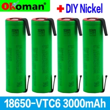 Vtc6 3.7v 3000mah 18650 li-ion bateria 30a descarga para us18650vtc6 ferramentas baterias com folhas de níquel diy