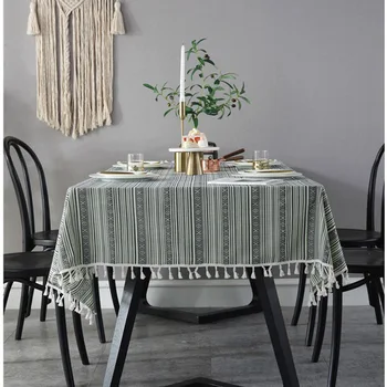 

Withme Tablecloth Polyester cotton tablecloth household Dining Grey Striped Living Room table covers Dustproof Washable Oilproof