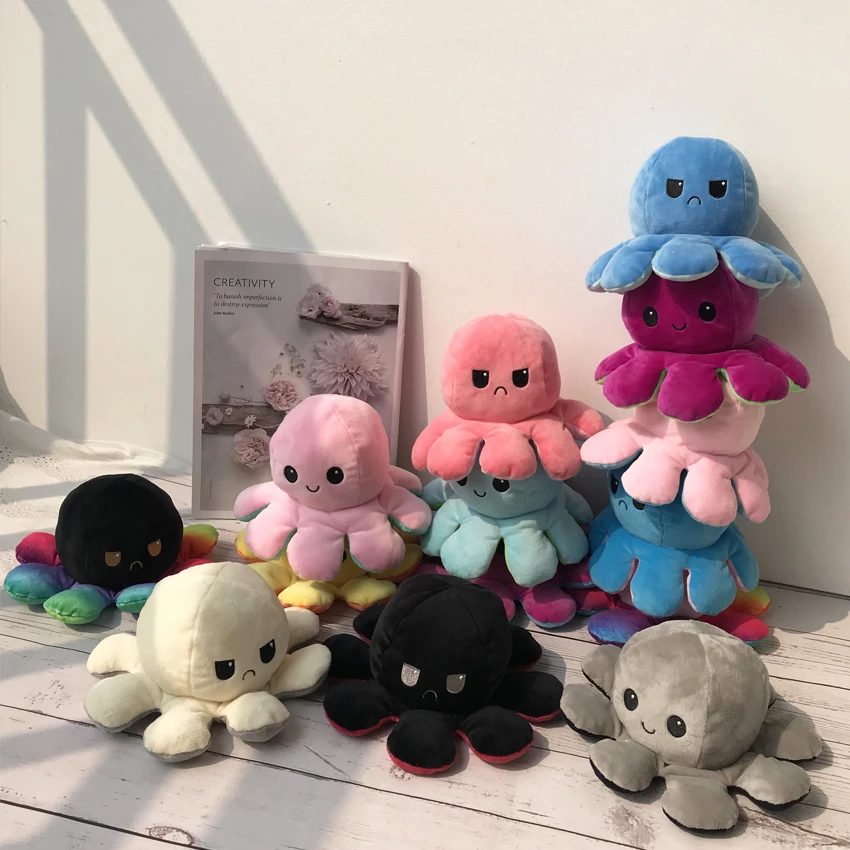 

Mood Octopus Reversible Doll Colorful Double-sided Plush Chirdren Kids Christmas Gift Flip Octopus Toy Baby Gift fast shipping