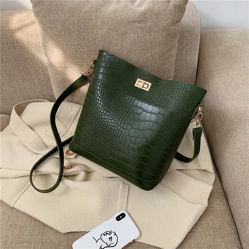 

High Grade Sense Bag Women's Simple Women's New Style Fashion Retro Fashion Large-Volume Crocodile Pattern Bucket Bag Crossbody