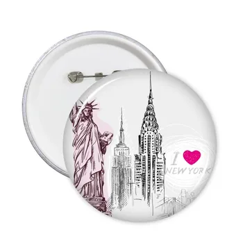 

I Love New York Statue Of Liberty America Country City Round Pins Badge Button Clothing Decoration Gift 5pcs