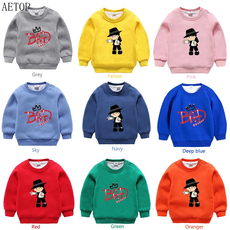 80-130cm bad boy michael winter Plus velvet Sweatshirt Boys Girls Funny hoodies for Kid O-Neck Tops Children Cartoon Baby