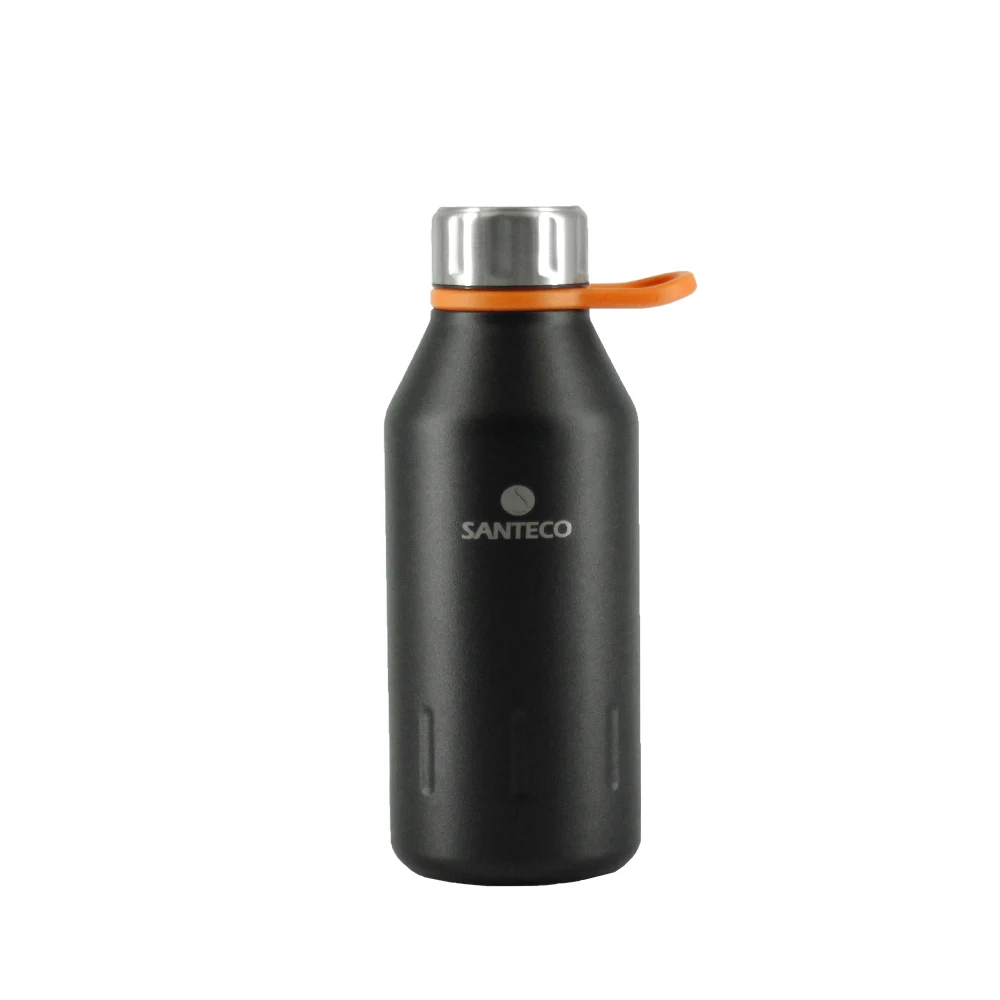 Термос-бутылка Santeco объемом 350 мл с уплотнительным кольцом и ручкой из 304 нержавеющей стали, без бисфенола, для кофе, термос для пикника на открытом воздухе, 12 часов изоляции - Цвет: Carbon Black