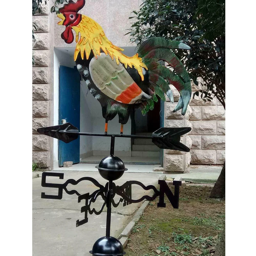 Yard Craft Garden Retro Wind Direction Spinner Rooster Design Easy Use Durable Colorful Iron Structure Weather Vane Professional