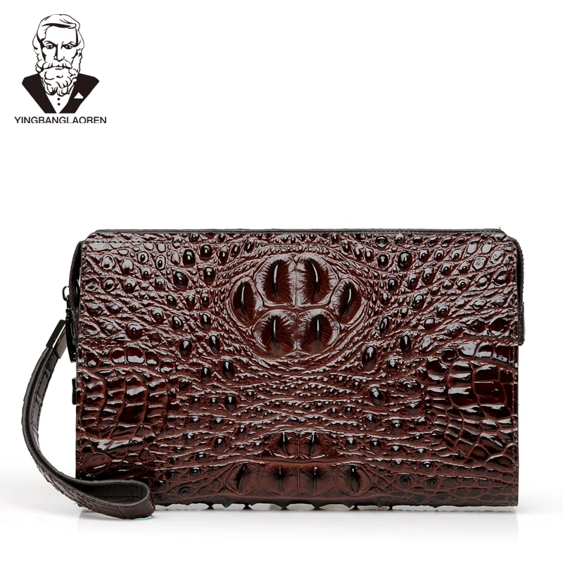 

Crocodile Pattern Men's Coded Lock Day Clutch Big Capacity Long Wallet Anti-theft Business Male Handbag Messenger Phone Bag