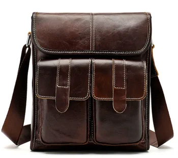 

vintage Fashion Men Genuine Leather Bag Multifunction Dapper Leisure Crossbody Bag Waterproof Durable Shoulder Bags Bolsa D848