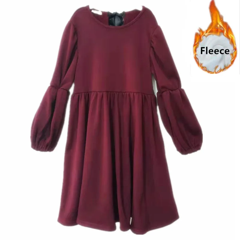 children girls fashion winter cotton fleece warm flare princess dresses kids girl long sleeve back- bow casual dress clothes