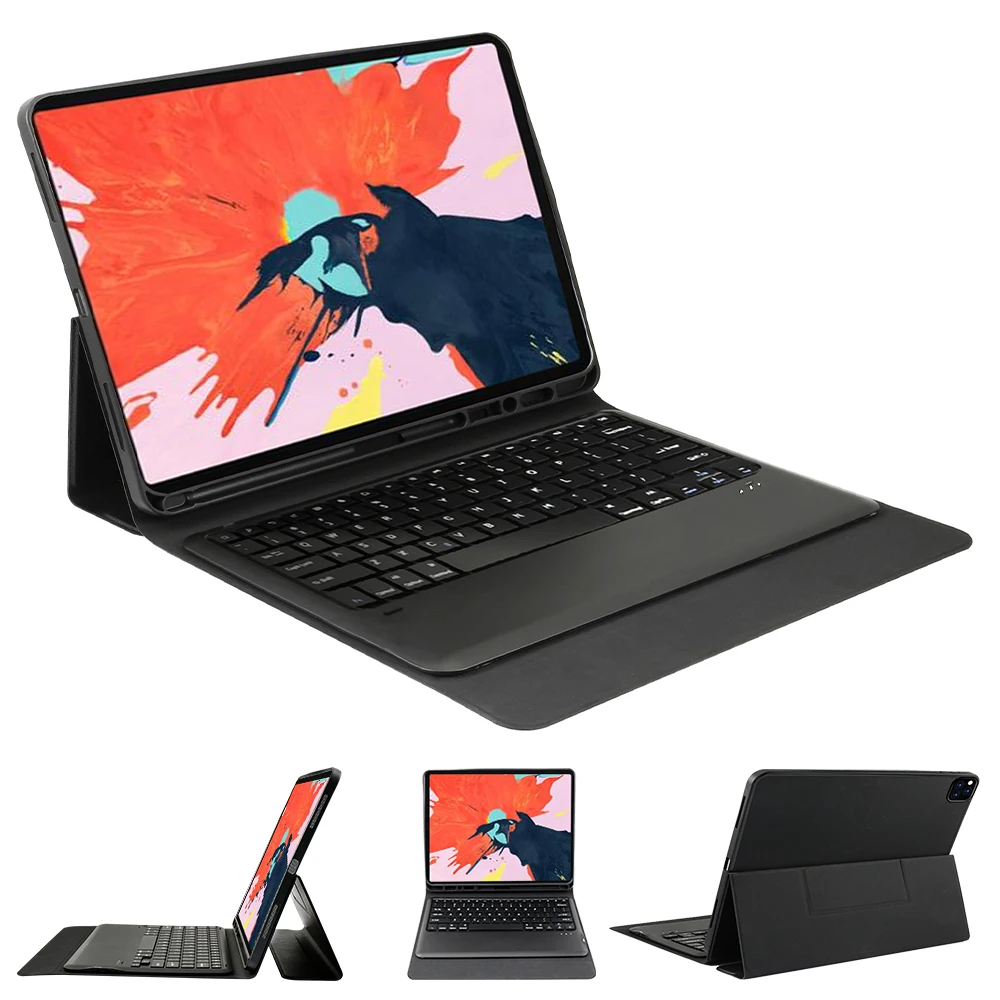

For iPad Pro 12.9 Inch 2020 American Bluetooth Keyboard Auto Wake / Sleep Function PU Leather Tablet Protective Case Black Cover
