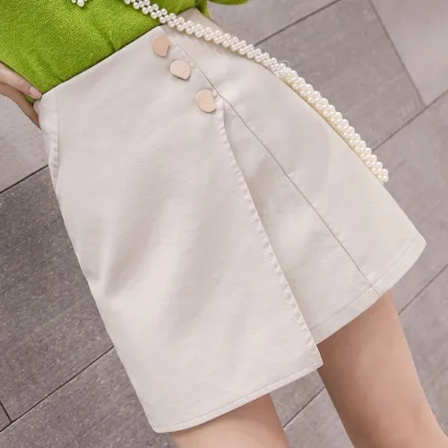 New arrival Women Ladies High Waist Pencil Skirts button lace patchwork sexy pu Leather split party casual Mini Skirt - Цвет: Бежевый
