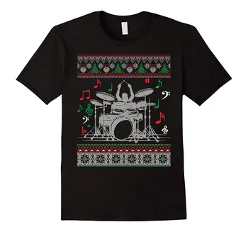 

Drums Band Music Rock Ugly Christmas Sweater T-Shirt Funny Casual Brand Shirts Top White O Neck Cotton Te-Shirt