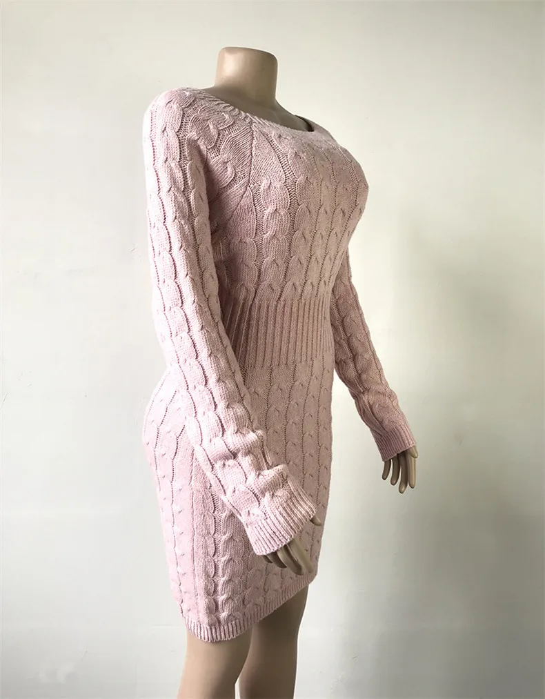 Сексуальное облегающее мини платье-свитер для женщин, осень, длинный рукав, высокая талия, однотонное, черное, белое, теплое, вязанное, зимнее платье