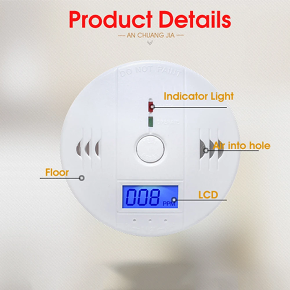 2pcs High Sensitive Carbon Monoxide Tester Independent Alarm Smoke Detector Fire Alarm Sensor For Home Hotel Library Euqipment